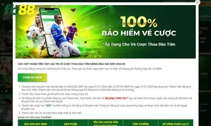 Cơ cấu giải thưởng và tiền thưởng trong chương trình 100% bảo hiểm vé cược FB88
