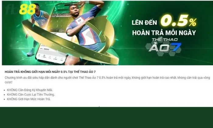 Ưu đãi hoàn trả lên tới 0,5% tiền cược mỗi ngày