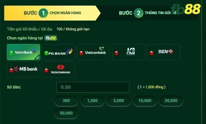 Người chơi hãy chọn ngân hàng được Fb88 hỗ trợ để rút tiền nhanh