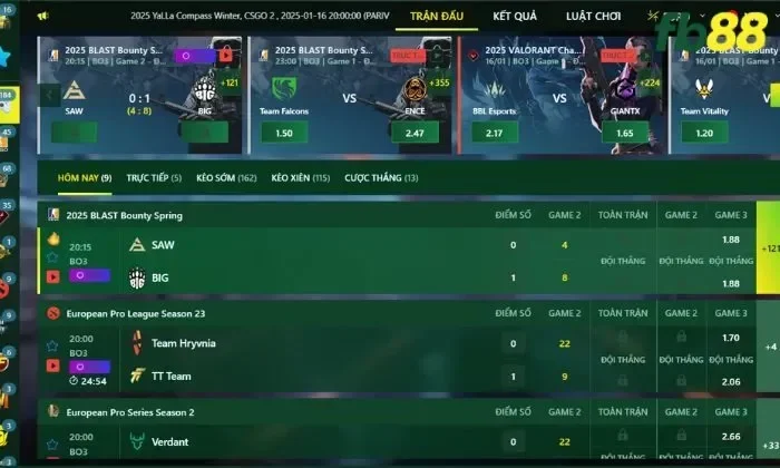 Tận hưởng giây phút giải trí đỉnh cao tại Thể thao Esports FB88